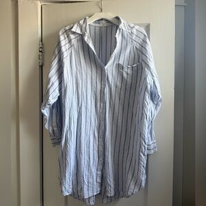 Wilfred Blue and White Vertical Stripe Button-Down Shirt
